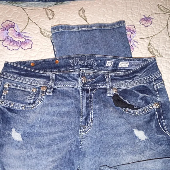 Vintage Y2K Miss Me Distressed Pants Jeans Flap Pockets Angel Wings 29 - Picture 3 of 5